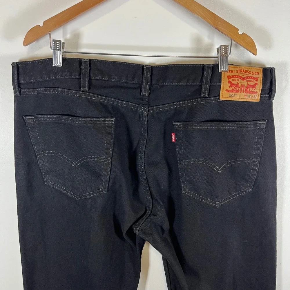 Levis 505 Regular‎ Fit Straight Leg Black Denim Jeans Mens W42 L32 100% Cotton
